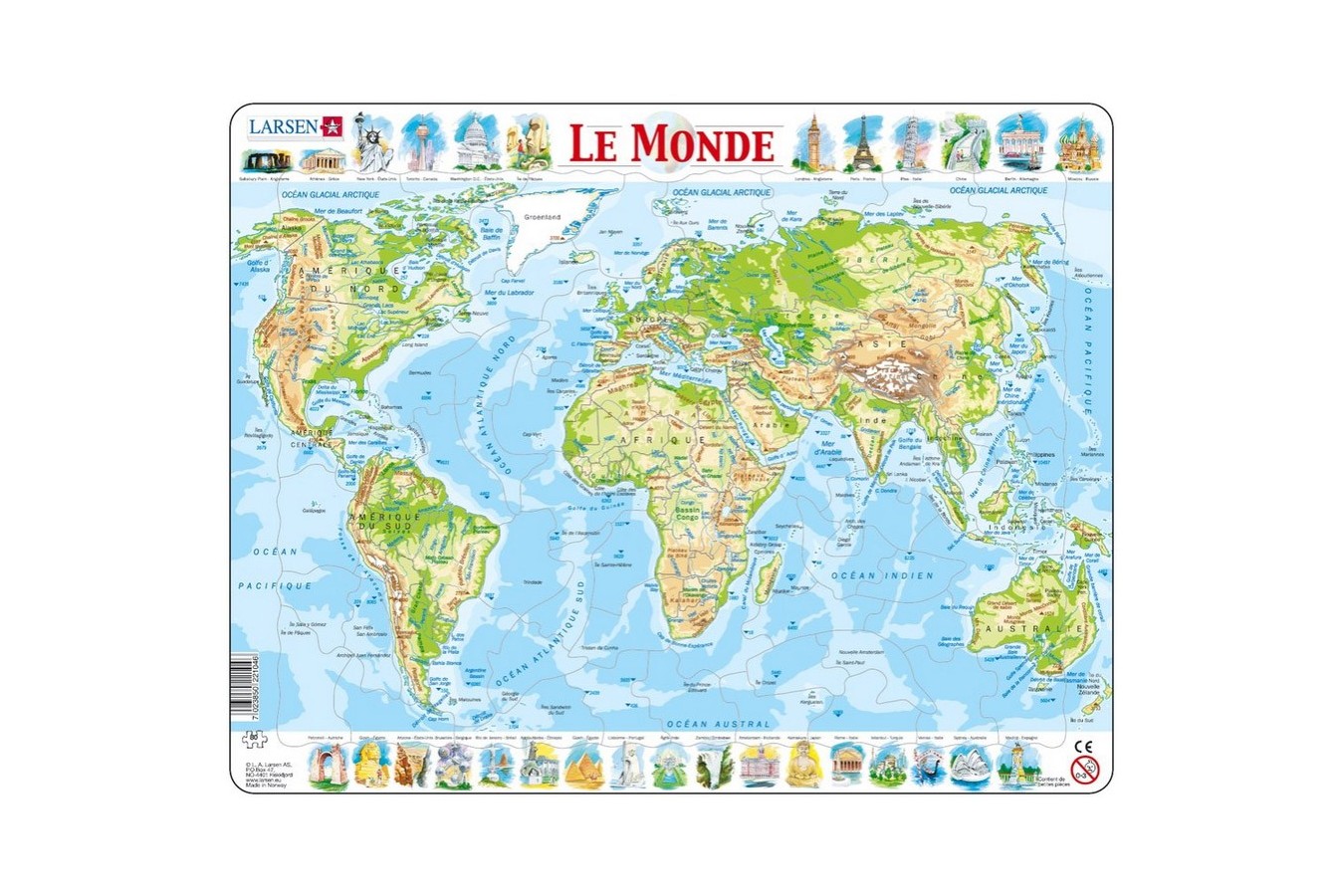 Puzzle Larsen - The World Physical (in French), 80 piese (48739)