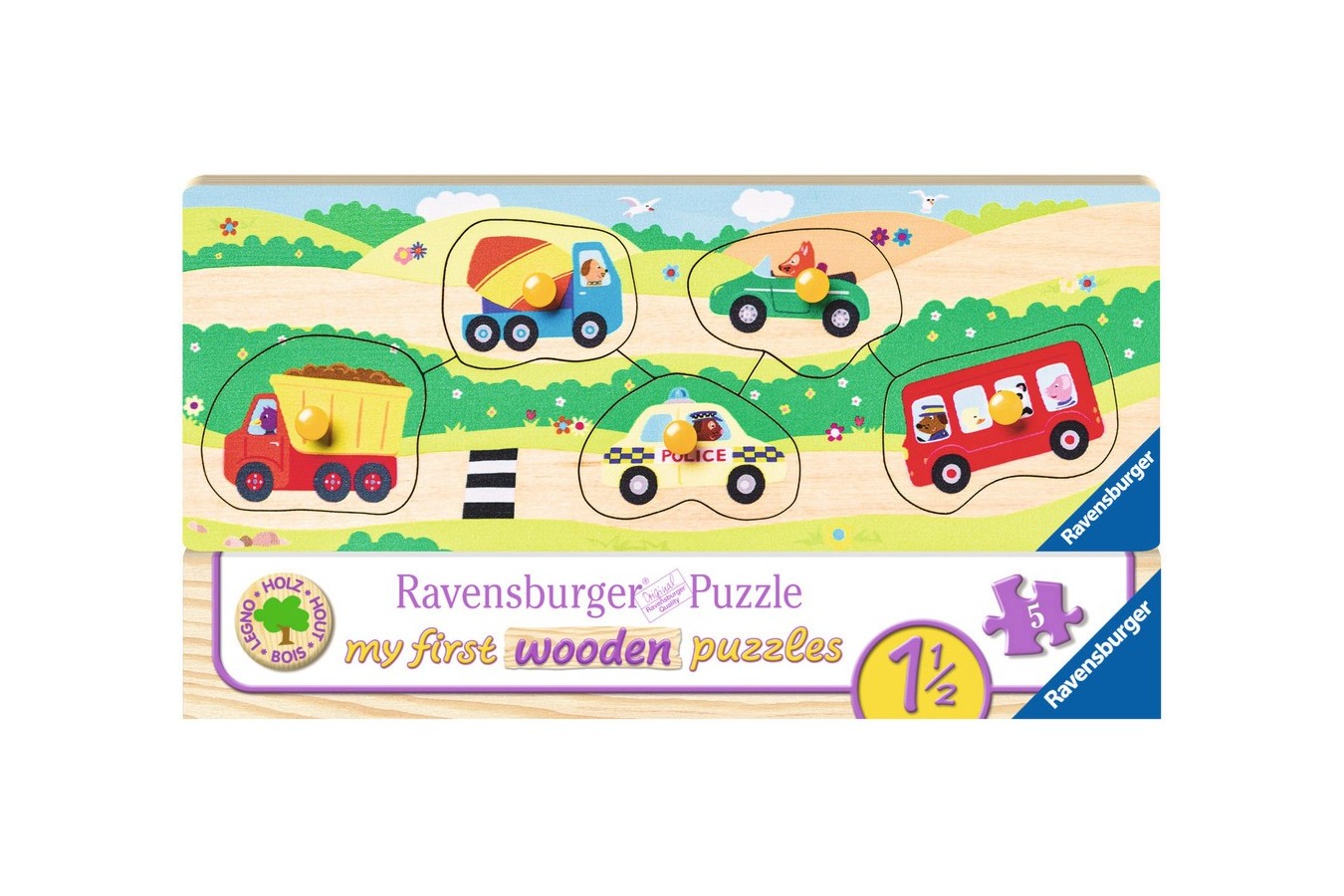 Puzzle din lemn Ravensburger - Vehicule, 5 piese (03236)