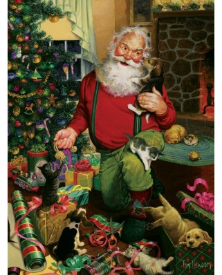 Puzzle Cobble Hill - Tom Newsom: Santa's Cats and Dogs, 500 piese XXL (44395)