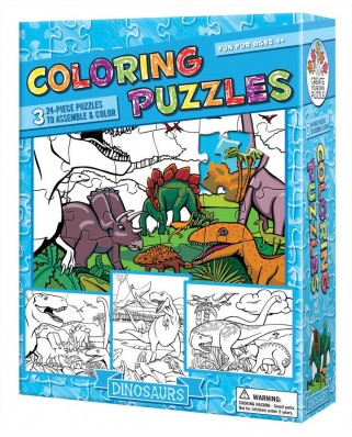 Puzzle de colorat Cobble Hill - Dinosaurs, 3x24 piese (44473)