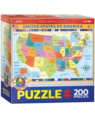 Puzzle Eurographics - Map of the US, 200 piese (6200-0651)