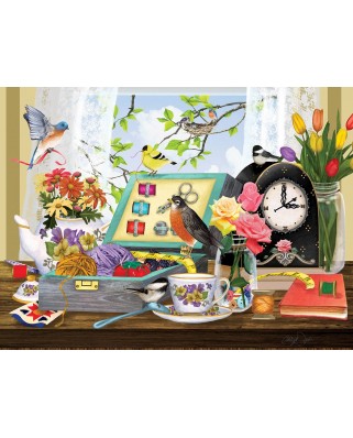 Puzzle SunsOut - Ashley Davis: Sewing Kit and Teacup, 1000 piese (64213)