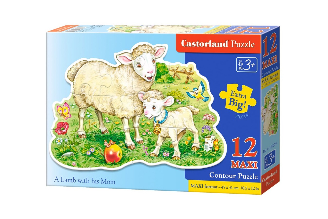 Puzzle contur Castorland - A Lamb With His Mom, 12 piese XXL (120079)