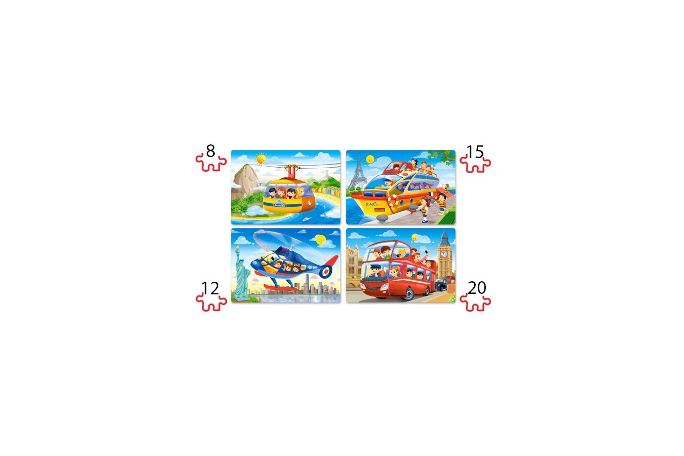 Puzzle 4 in 1 Castorland - Travel the World, 8/12/15/20 piese