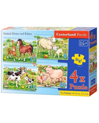 Puzzle 4 in 1 Castorland - Animal Moms and Babies, 8/12/15/20 piese