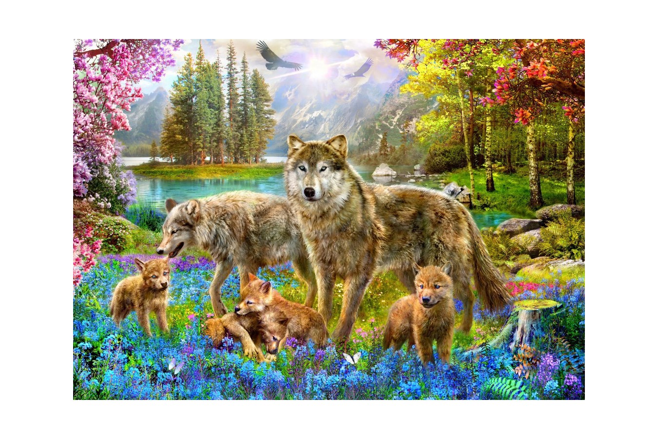Puzzle Bluebird - Spring Wolf Family, 1500 piese (70195)