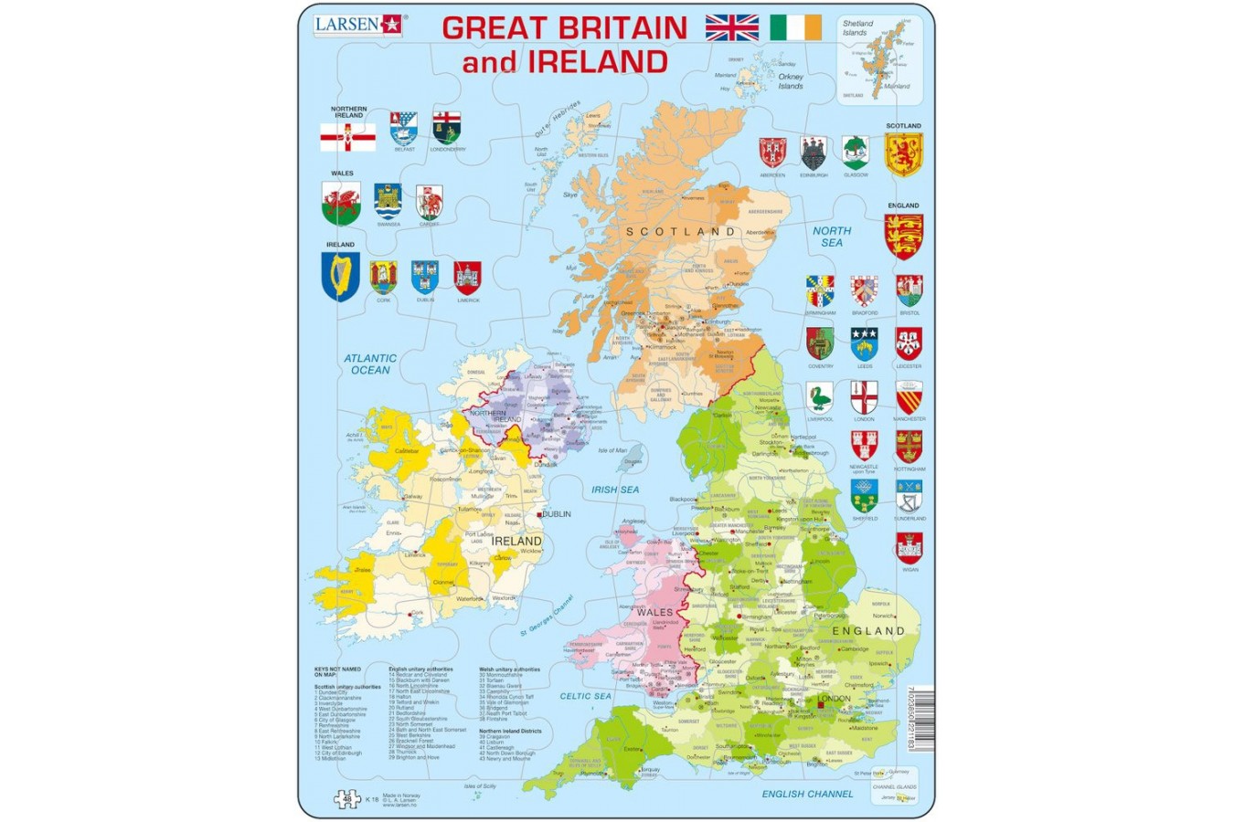 Puzzle Larsen - Map Of Great Britain and Ireland, 48 piese (K18-GB)