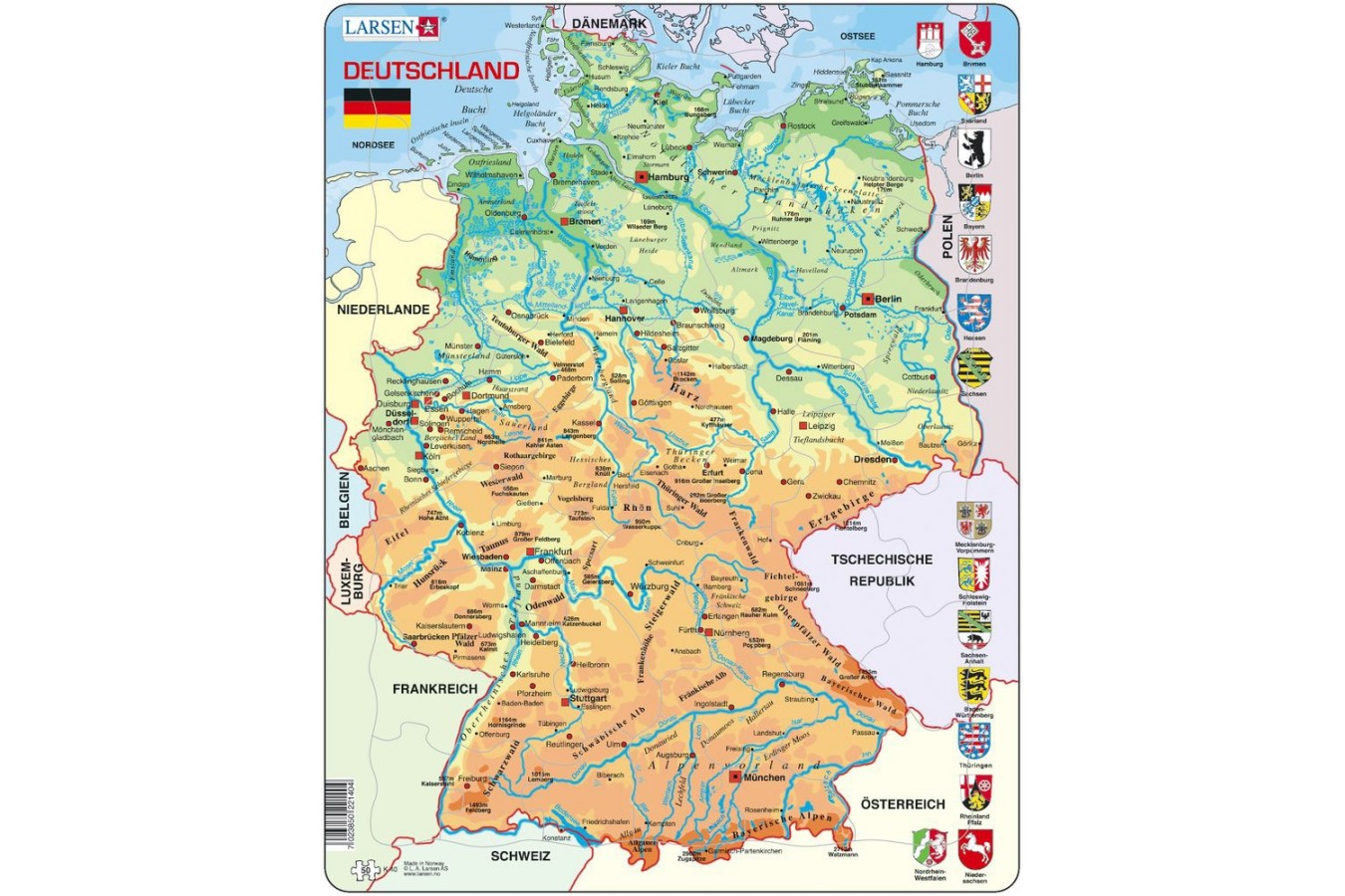 Puzzle Larsen - Map of Germany (Deutsch), 50 piese (K40-DE)
