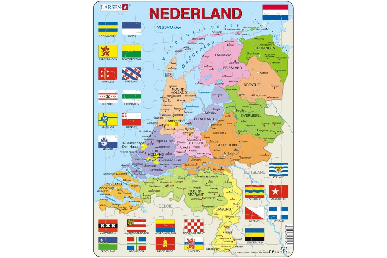 Puzzle Larsen - Map of Nederlands (NL), 48 piese (K53-NL)
