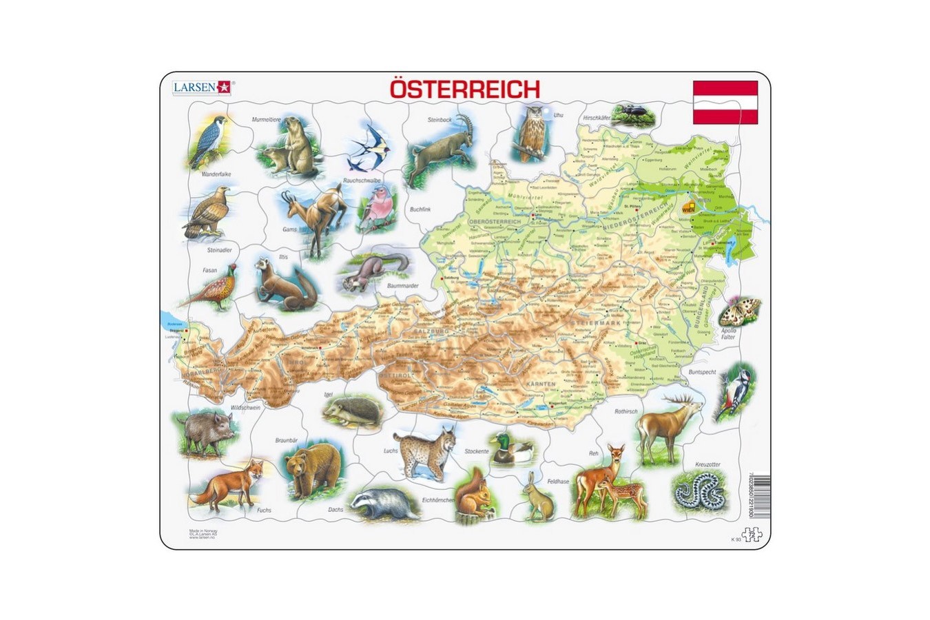 Puzzle Larsen - Map Of Austria (Deutsch), 72 piese (K93-DE)