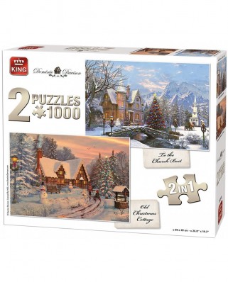 Puzzle King - Dominic Davison: Christmas Cottage, 2x1000 piese (85515)